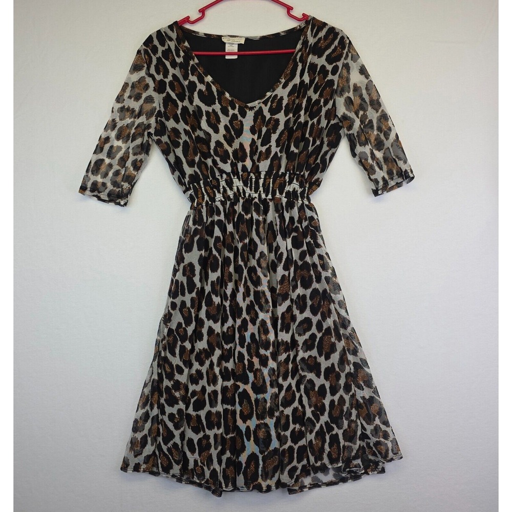 Vintage Rae Republic Dress Womens S Gray V Neck Animal Print Mesh Festival Y2K‎
